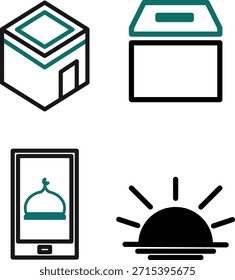 Conjunto de iconos modernos de Ramadán con simbolismo islámico limpio
