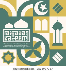 Modern Ramadan Islamic Seamless Pattern in Retro Scandinavian Style 