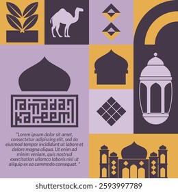 Modern Ramadan Islamic Seamless Pattern in Retro Scandinavian Style 