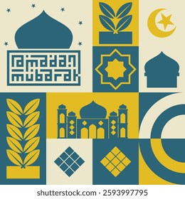 Modern Ramadan Islamic Seamless Pattern in Retro Scandinavian Style 