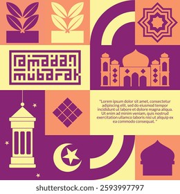 Modern Ramadan Islamic Seamless Pattern in Retro Scandinavian Style 