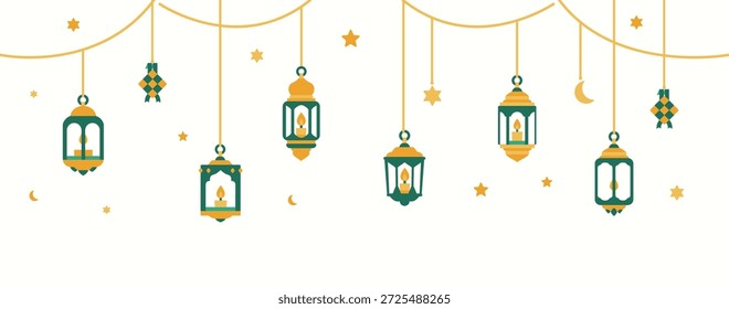 modernos Ramadán Kareem Faroles árabes. Linternas colgantes musulmanas tradicionales para carteles y Sitios web.