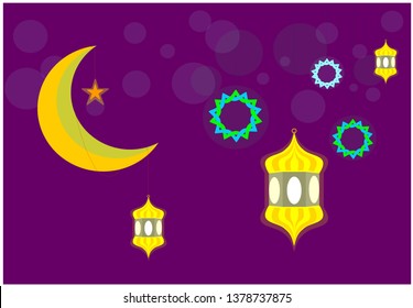 
Modern Ramadan Kareem background with Light, moon and stars .