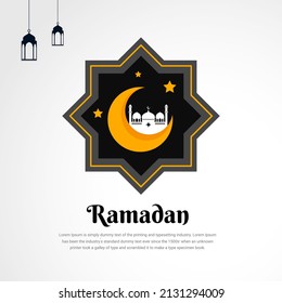 Moderno fondo de kareem de Ramadán con mezquita, luna creciente y linterna. Sencillo y limpio fondo ramadan kareem.