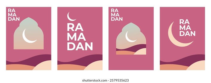 Modern Ramadan Kareem backgrounds. Islamic greeting card template and wallpaper design. Poster and social media banner. Flat vector illustration.