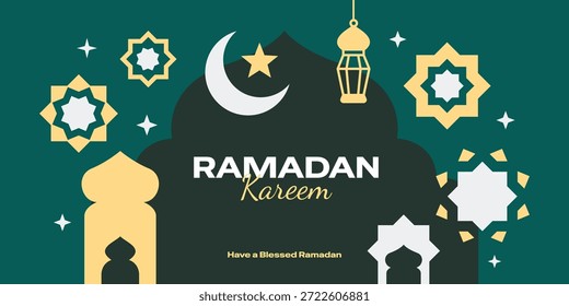 Moderno Ramadã Kareem design fundo com mesquita e elementos decorativos geométricos islâmicos