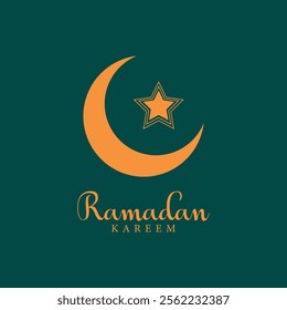 modern ramadan kareem greeting card design vector with crescent moon and star