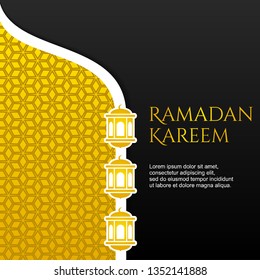 Modern ramadan kareem mosque curve yellow gold. Modern square background template vector. Can use for banner, flyer, cover. card, backdrop, presentation