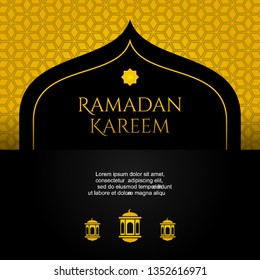Modern ramadan kareem mosque curve yellow gold. Modern square background template vector. Can use for banner, flyer, cover. card, backdrop, presentation