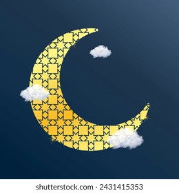 modern ramadan kareem on blue background with gold moon and cloud. vector illustration