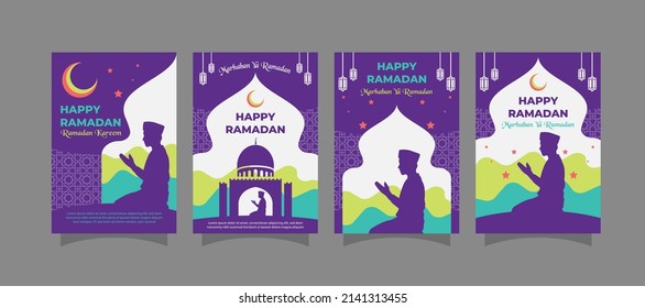 Modern Ramadan Kareem set of posters.  invitations design. Vector illustration 