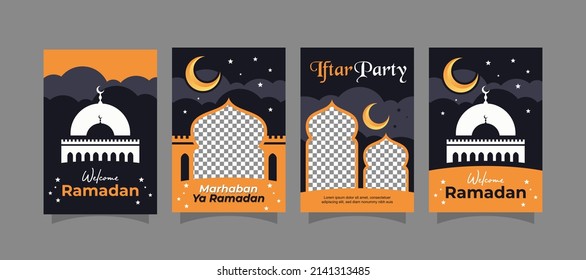 Modern Ramadan Kareem set of posters.  invitations design. Vector illustration 