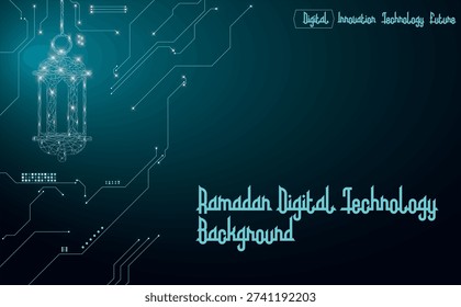 Modern Ramadan Tech Banner with Islamic Lantern and Copy Space