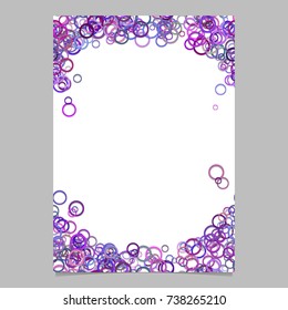 Modern random circle pattern page background template - vector blank brochure frame graphic design with purple rings