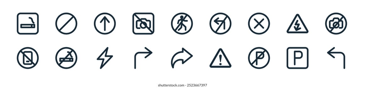 pacote de ícones aleatório moderno. perfeito para projetos de ui linear com seta vetorial, estacionamento, estacionamento, aviso, aviso, seta, lançamento e mais ícones para aplicativos móveis e da web.