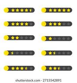 Conjunto de iconos de indicadores de barra de calificación modernos con estilos de progreso Horizontal, perfecto para revisiones, sistemas de puntuación, indicadores de rendimiento, paneles y diseños de interfaz de usuario.
