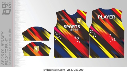 Modern ready-to-print jersey design with dynamic lines and vibrant colors. Perfect for football, basketball, cycling, or sportswear. High-quality, customizable vector file for instant printing