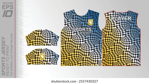 Modern ready-to-print jersey design with dynamic lines and vibrant colors. Perfect for football, basketball, cycling, or sportswear. High-quality, customizable vector file for instant printing.