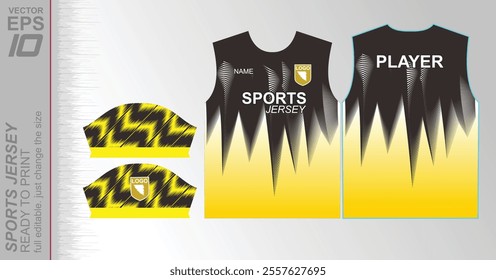 Modern ready-to-print jersey design with dynamic lines and vibrant colors. Perfect for football, basketball, cycling, or sportswear. High-quality, customizable vector file for instant printing.