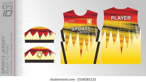 Modern ready-to-print jersey design with dynamic lines and vibrant colors. Perfect for football, basketball, cycling, or sportswear. High-quality, customizable vector file for instant printing.