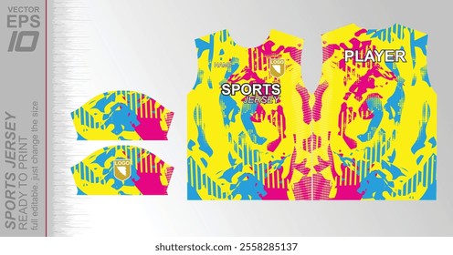 Modern ready-to-print jersey design with dynamic lines and vibrant colors. Perfect for football, basketball, cycling, or sportswear. High-quality, customizable vector file for instant printing.