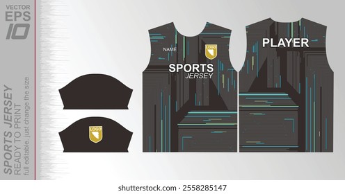 Modern ready-to-print jersey design with dynamic lines and vibrant colors. Perfect for football, basketball, cycling, or sportswear. High-quality, customizable vector file for instant printing.