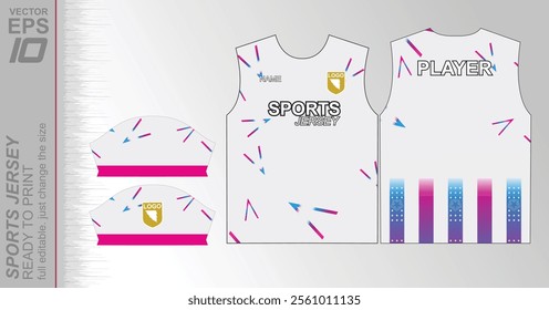 Modern ready-to-print jersey design with dynamic lines and vibrant colors. Perfect for football, basketball, cycling, or sportswear. High-quality, customizable vector file for instant printing.