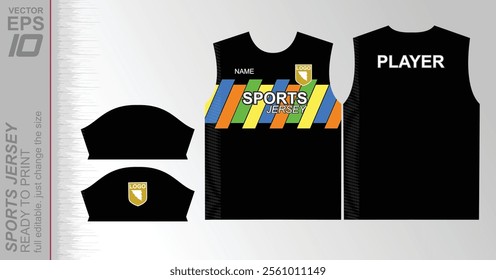 Modern ready-to-print jersey design with dynamic lines and vibrant colors. Perfect for football, basketball, cycling, or sportswear. High-quality, customizable vector file for instant printing.