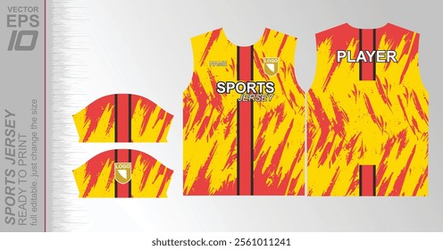 Modern ready-to-print jersey design with dynamic lines and vibrant colors. Perfect for football, basketball, cycling, or sportswear. High-quality, customizable vector file for instant printing.