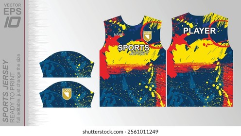 Modern ready-to-print jersey design with dynamic lines and vibrant colors. Perfect for football, basketball, cycling, or sportswear. High-quality, customizable vector file for instant printing.