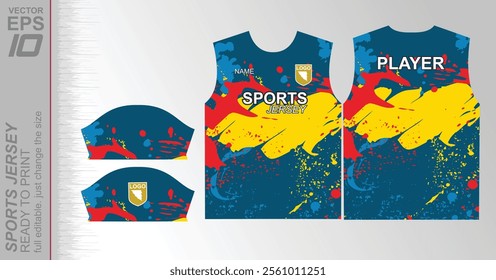 Modern ready-to-print jersey design with dynamic lines and vibrant colors. Perfect for football, basketball, cycling, or sportswear. High-quality, customizable vector file for instant printing.