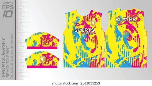 Modern ready-to-print jersey design with dynamic lines and vibrant colors. Perfect for football, basketball, cycling, or sportswear. High-quality, customizable vector file for instant printing.