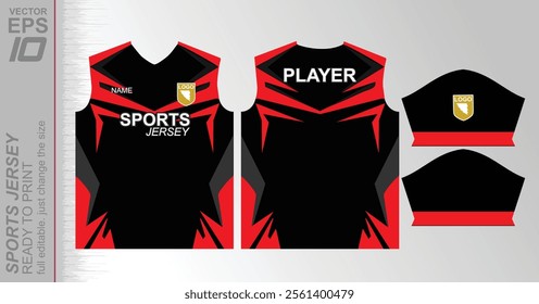 Modern ready-to-print jersey design with dynamic lines and vibrant colors. Perfect for football, basketball, cycling, or sportswear. High-quality, customizable vector file for instant printing.