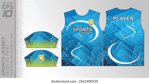 Modern ready-to-print jersey design with dynamic lines and vibrant colors. Perfect for football, basketball, cycling, or sportswear. High-quality, customizable vector file for instant printing.