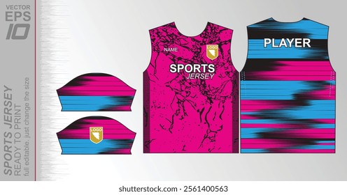 Modern ready-to-print jersey design with dynamic lines and vibrant colors. Perfect for football, basketball, cycling, or sportswear. High-quality, customizable vector file for instant printing.