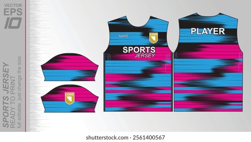 Modern ready-to-print jersey design with dynamic lines and vibrant colors. Perfect for football, basketball, cycling, or sportswear. High-quality, customizable vector file for instant printing.