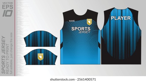 Modern ready-to-print jersey design with dynamic lines and vibrant colors. Perfect for football, basketball, cycling, or sportswear. High-quality, customizable vector file for instant printing.