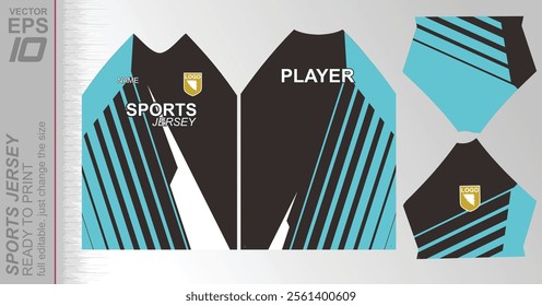 Modern ready-to-print jersey design with dynamic lines and vibrant colors. Perfect for football, basketball, cycling, or sportswear. High-quality, customizable vector file for instant printing.