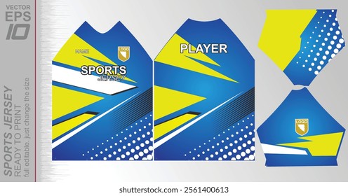 Modern ready-to-print jersey design with dynamic lines and vibrant colors. Perfect for football, basketball, cycling, or sportswear. High-quality, customizable vector file for instant printing.