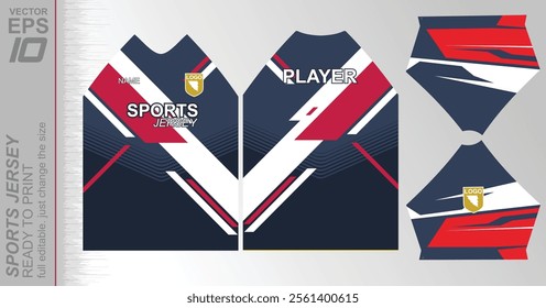 Modern ready-to-print jersey design with dynamic lines and vibrant colors. Perfect for football, basketball, cycling, or sportswear. High-quality, customizable vector file for instant printing.