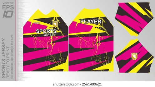 Modern ready-to-print jersey design with dynamic lines and vibrant colors. Perfect for football, basketball, cycling, or sportswear. High-quality, customizable vector file for instant printing.