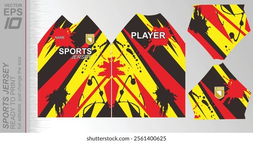 Modern ready-to-print jersey design with dynamic lines and vibrant colors. Perfect for football, basketball, cycling, or sportswear. High-quality, customizable vector file for instant printing.