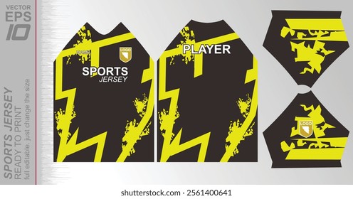 Modern ready-to-print jersey design with dynamic lines and vibrant colors. Perfect for football, basketball, cycling, or sportswear. High-quality, customizable vector file for instant printing.