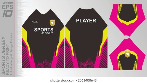 Modern ready-to-print jersey design with dynamic lines and vibrant colors. Perfect for football, basketball, cycling, or sportswear. High-quality, customizable vector file for instant printing.