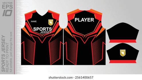 Modern ready-to-print jersey design with dynamic lines and vibrant colors. Perfect for football, basketball, cycling, or sportswear. High-quality, customizable vector file for instant printing.