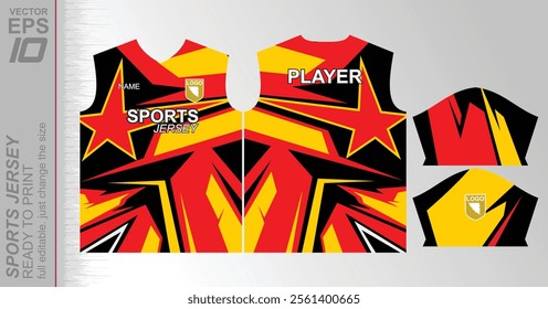 Modern ready-to-print jersey design with dynamic lines and vibrant colors. Perfect for football, basketball, cycling, or sportswear. High-quality, customizable vector file for instant printing.