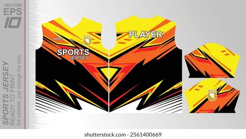 Modern ready-to-print jersey design with dynamic lines and vibrant colors. Perfect for football, basketball, cycling, or sportswear. High-quality, customizable vector file for instant printing.