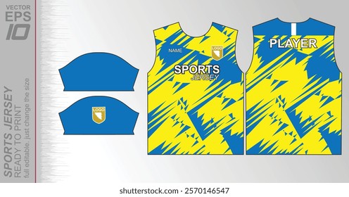 Modern ready-to-print jersey design with dynamic lines and vibrant colors. Perfect for football, basketball, cycling, or sportswear. High-quality, customizable vector file for instant printing.