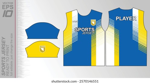 Modern ready-to-print jersey design with dynamic lines and vibrant colors. Perfect for football, basketball, cycling, or sportswear. High-quality, customizable vector file for instant printing.