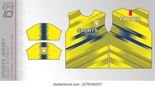 Modern ready-to-print jersey design with dynamic lines and vibrant colors. Perfect for football, basketball, cycling, or sportswear. High-quality, customizable vector file for instant printing.